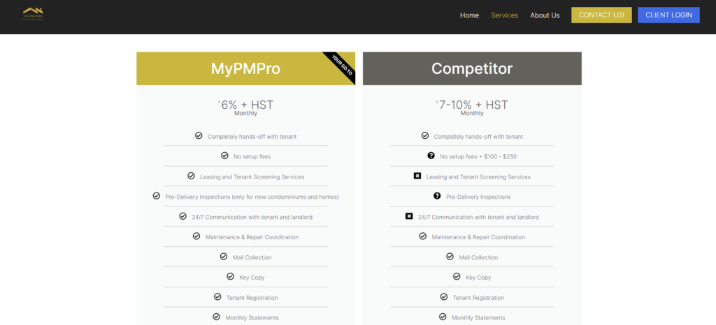 MyPMPro Services Page - Arkonstructs Web Design
