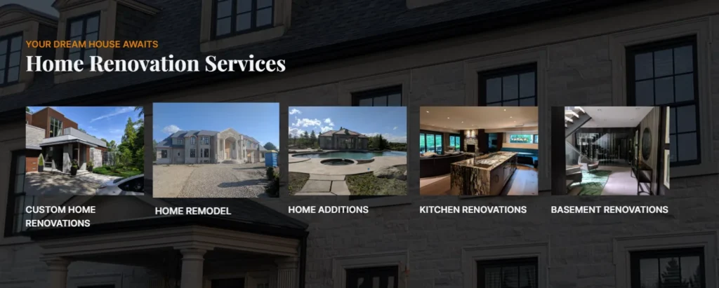 services section of a general contractor website - Arkonstructs Web Design